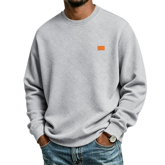 Unisex Texturierter Baumwoll-Crewneck-Sweatshirt mit Rautenstruktur und Lederpatch Shop Nory