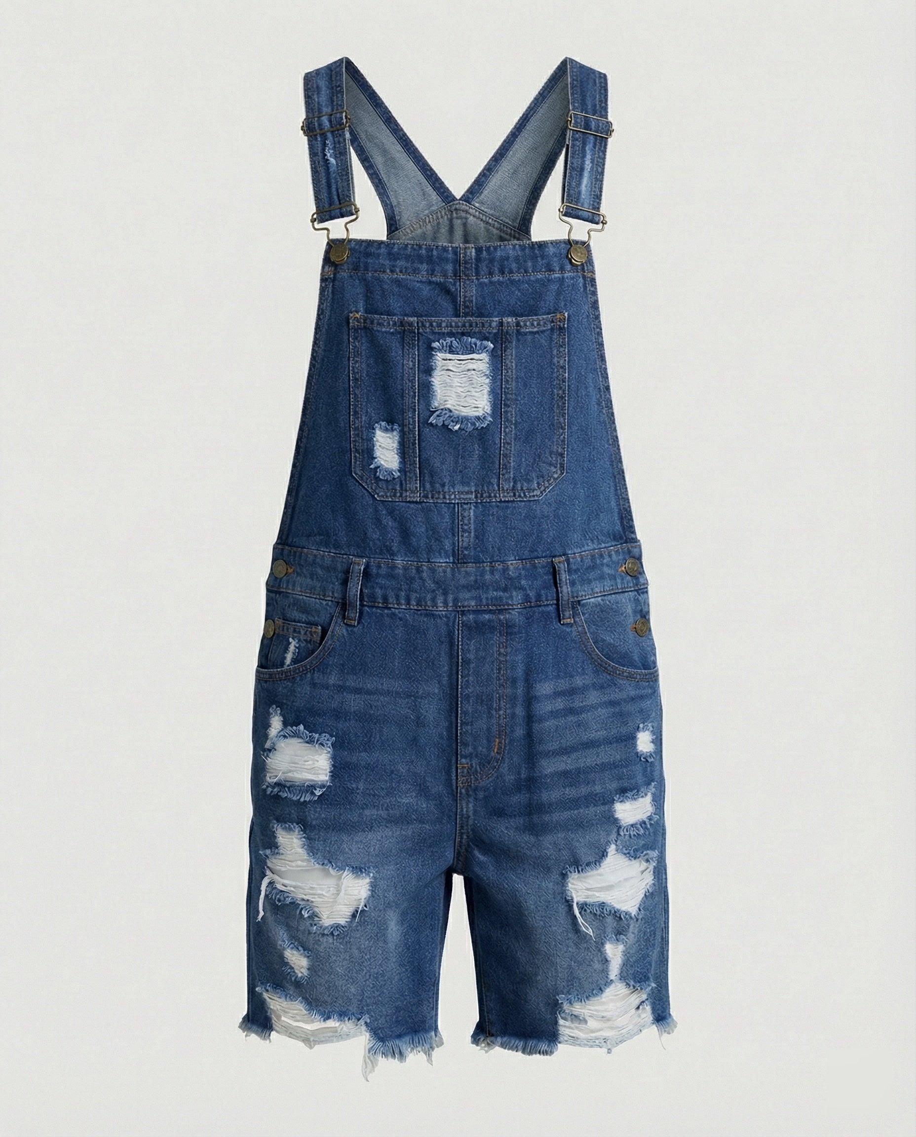 Herren Destroyed Denim Latzshorts