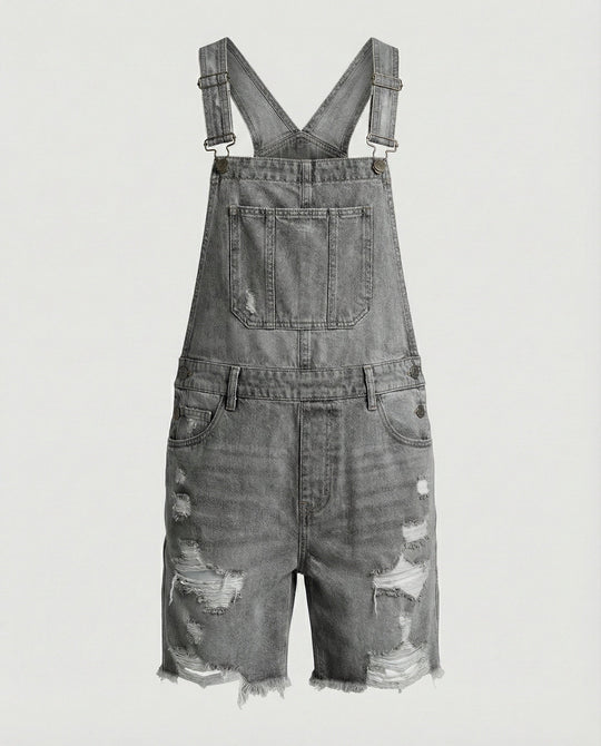 Herren Destroyed Denim Latzshorts