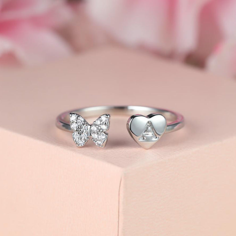 Damen Ring mit Schmetterlingsdesign und Herzmotiv Shop Nory