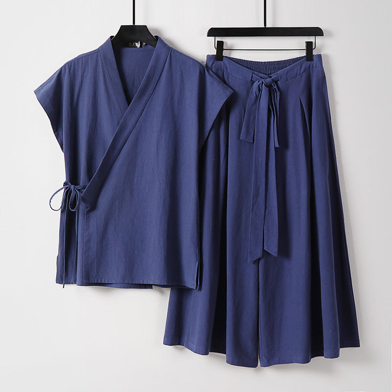 Damen Kimono-Loungewear-Set mit Wickeloberteil und weiter Palazzo-Hose Shop Nory