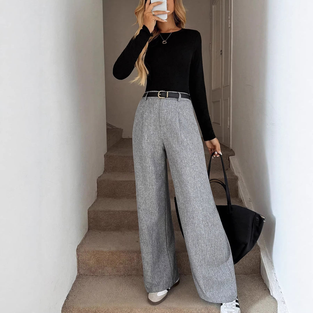 Damen Elegante Palazzo-Hose mit hohem Bund und feiner Leinenstruktur Shop Nory