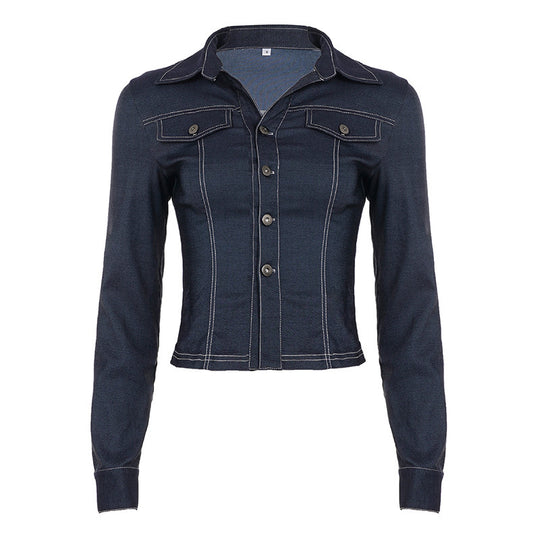 Damen nan taillierte Jeansjacke mit markanten Kontrastnähten, Brusttaschen und figurformender Schnittführung Shop Nory