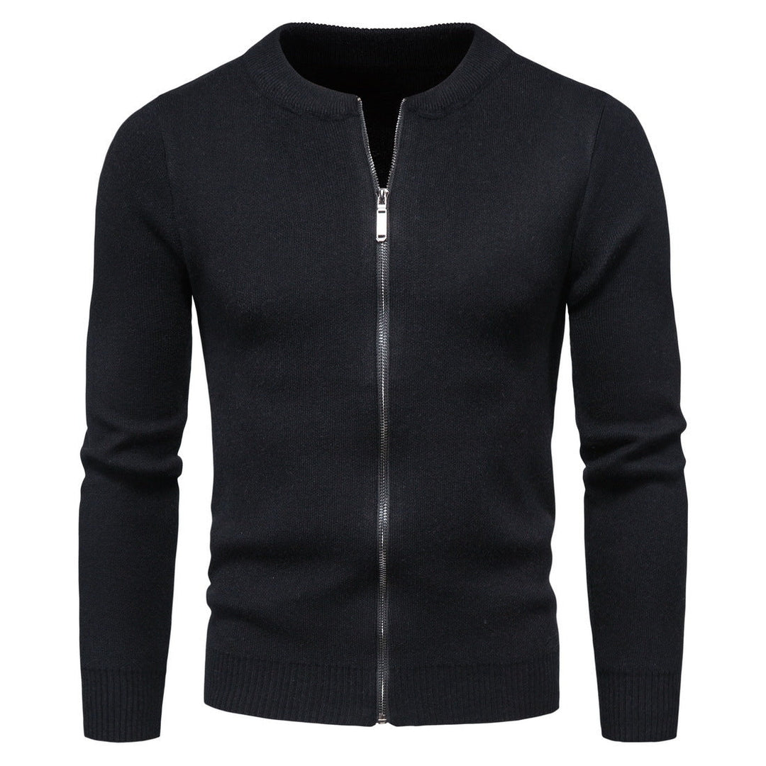 Herren stylische Strickjacke mit modernem Zipper und hohem Kragen