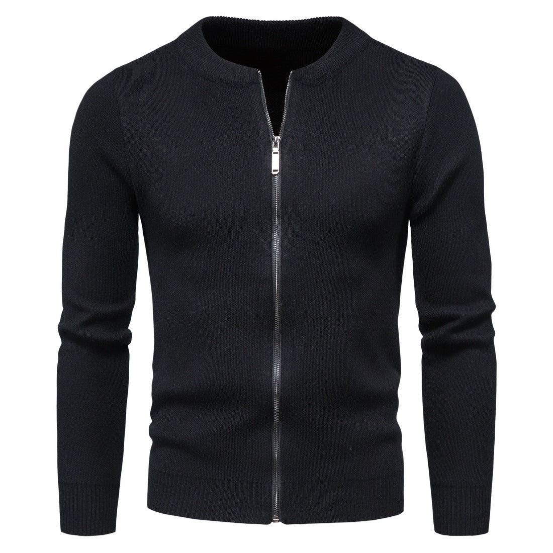 Herren stylische Strickjacke mit modernem Zipper und hohem Kragen