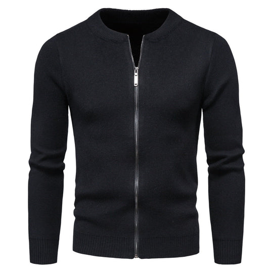 Herren stylische Strickjacke mit modernem Zipper und hohem Kragen