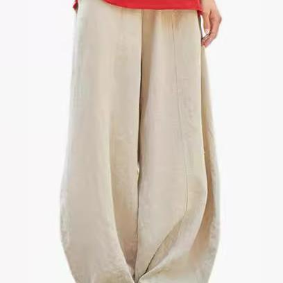 Damen weite Leinenhose mit elastischem Bund und praktischen Taschen