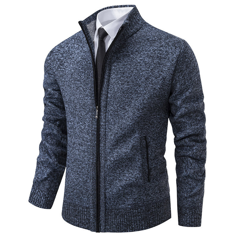 Herren sportliche Strickjacke mit Stehkragen und Reißverschluss
