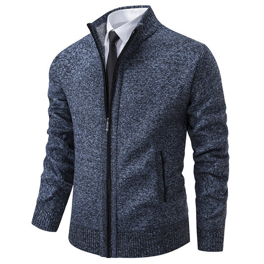 Herren sportliche Strickjacke mit Stehkragen und Reißverschluss