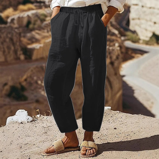 Damen Casual-Chino Leinenoptik Culotte mit elastischem Tunnelzugbund und Eingrifftaschen Shop Nory
