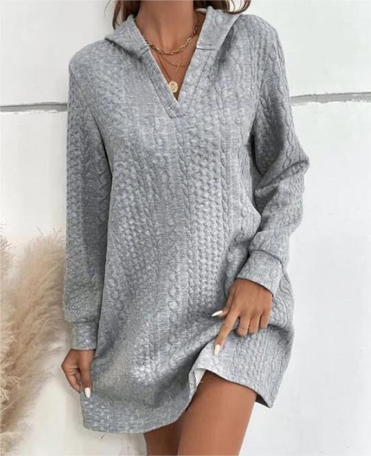 Damen Lässiges Strukturiertes Kapuzen‑Strickkleid im Tunika‑Schnitt Shop Nory