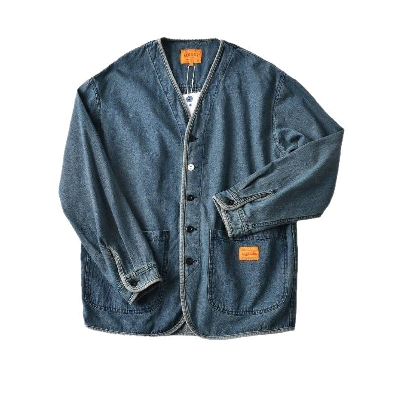 Herren Denim-Chorejacke im Worker-Look mit V-Ausschnitt und aufgesetzten Taschen Shop Nory