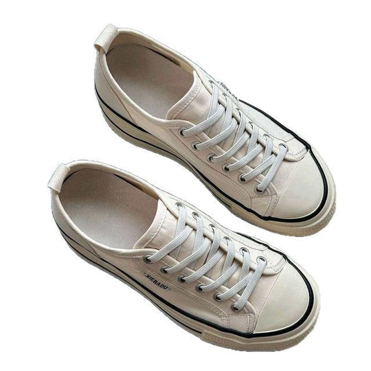 Damen modische Canvas-Sneaker mit kontrastierenden Schnürsenkeln und leichtem Sohlenprofil