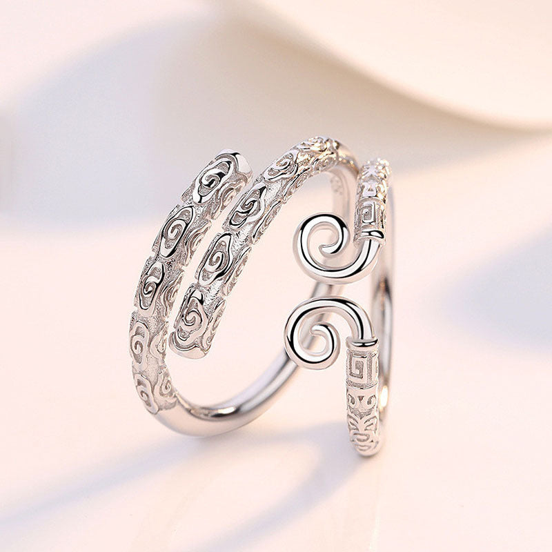 Damen Offener Ring mit kunstvollem Spiral- und Reliefdesign Shop Nory