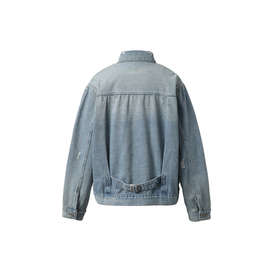 Unisex Oversized Jeansblouson mit Used‑Look, kastigem Schnitt und Brustklappen Shop Nory