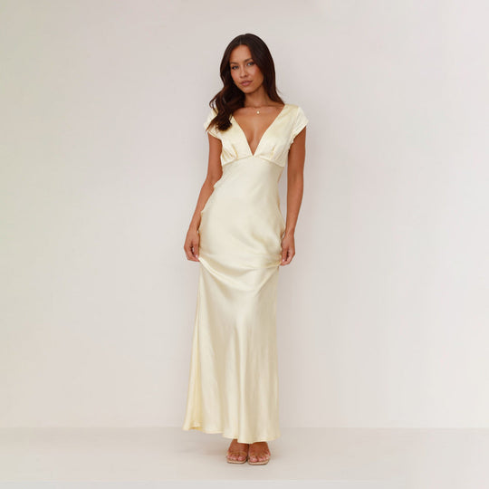 Damen langes Abendkleid mit schickem V-Ausschnitt und elegantem Fall