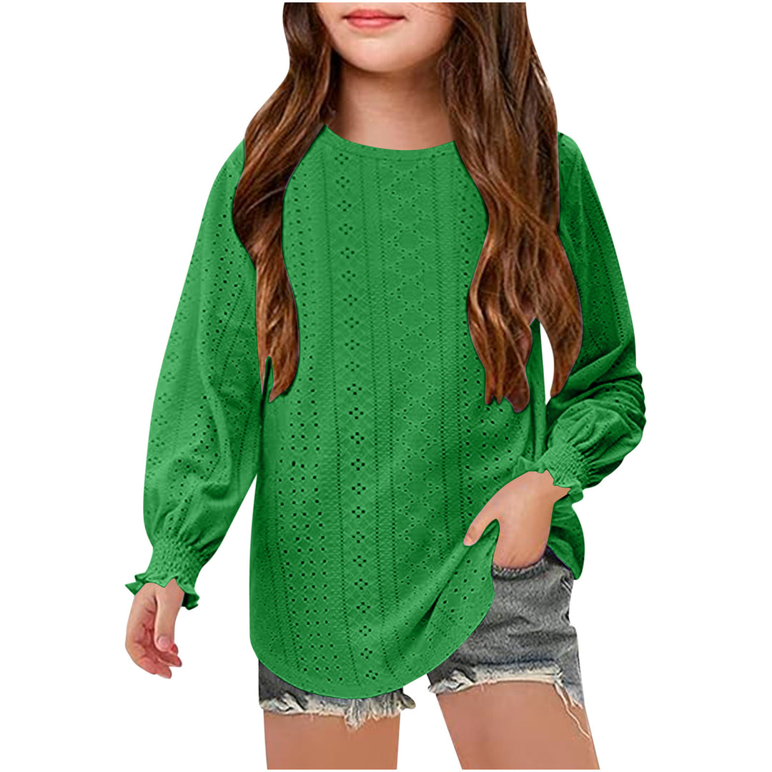 Damen Ajourgestricktes Oversize-Pullover-Shirt mit Ballonärmeln und Rüschenbündchen Shop Nory