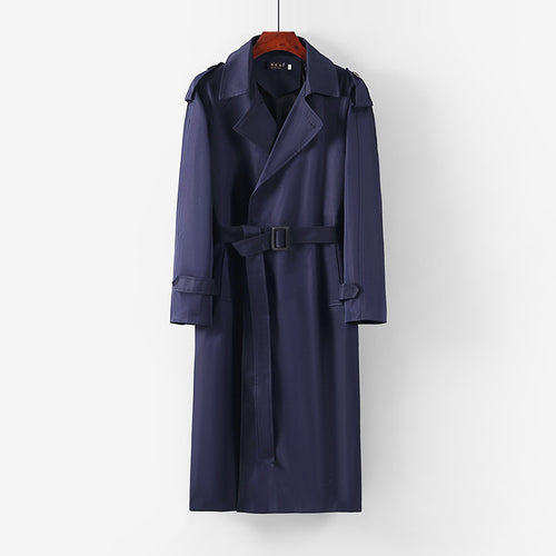 Unisex Langer minimalistischer Trenchcoat mit Gürtel und Schulterklappen Shop Nory