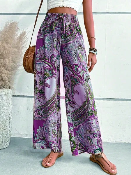 Damen weite Hochwasserhose mit Paisleymuster