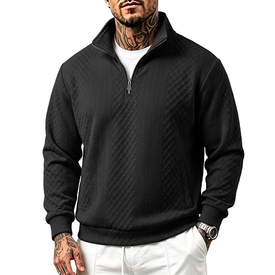 Herren Troyer-Sweatshirt mit feiner Rautenstruktur, halbem Reißverschluss und Eingrifftaschen Shop Nory