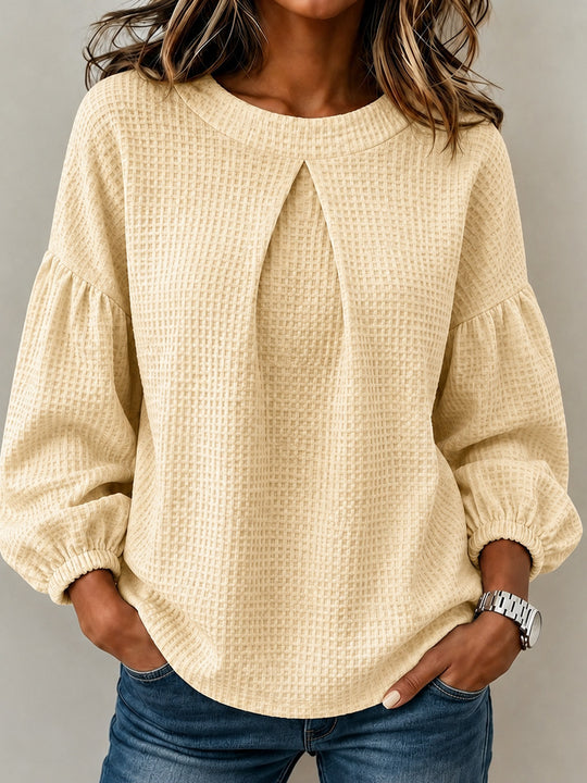 Damen Waffelstrick-Longsleeve mit Balloonärmeln und Vordernaht-Schlitz Shop Nory