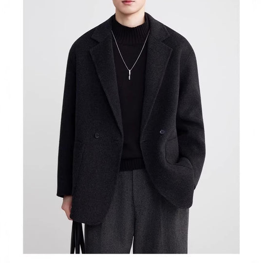 Herren Oversize Doppelknopf-Wollmix-Kurzmantel mit aufgesetzten Taschen Shop Nory