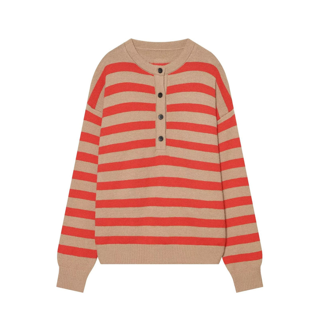 Damen Gestreifter Strickpullover mit Henley-Knopfleiste Shop Nory