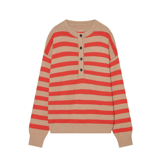 Damen Gestreifter Strickpullover mit Henley-Knopfleiste Shop Nory