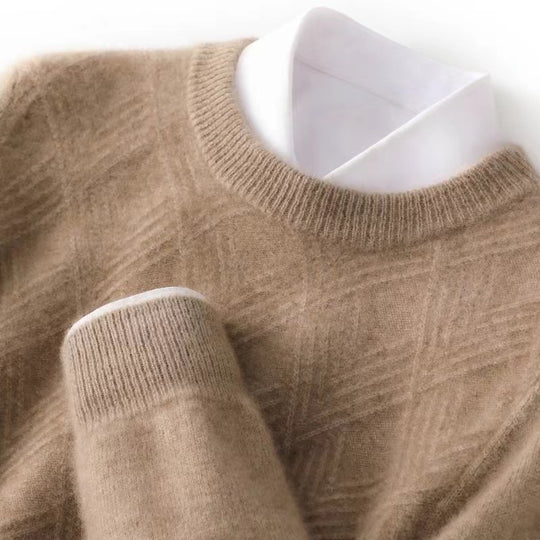 Herren Feiner Strukturstrickpullover mit kurzem Stehkragen und Diamant‑Relief Shop Nory