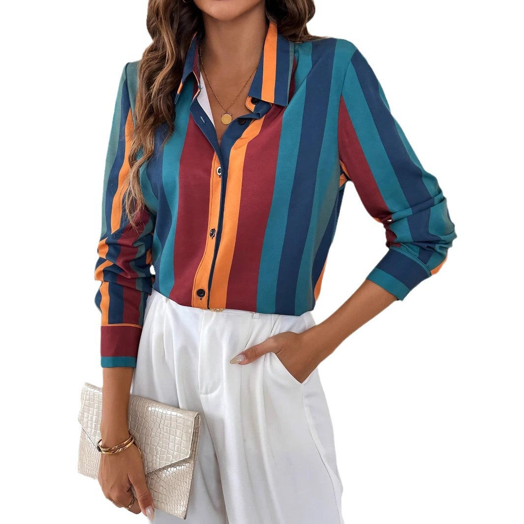 Damen Gestreifte Hemdbluse mit Kentkragen, durchgehender Knopfleiste und tailliertem Casual-Schnitt Shop Nory