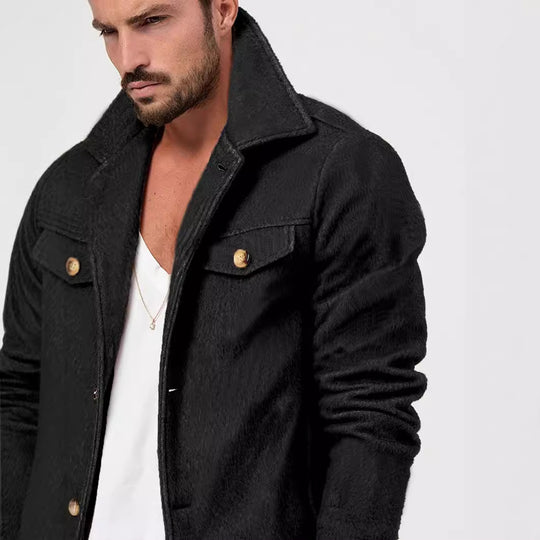 Herren Bouclé-Workerjacke mit Brusttaschen und Aufgesetzten Knöpfen Shop Nory