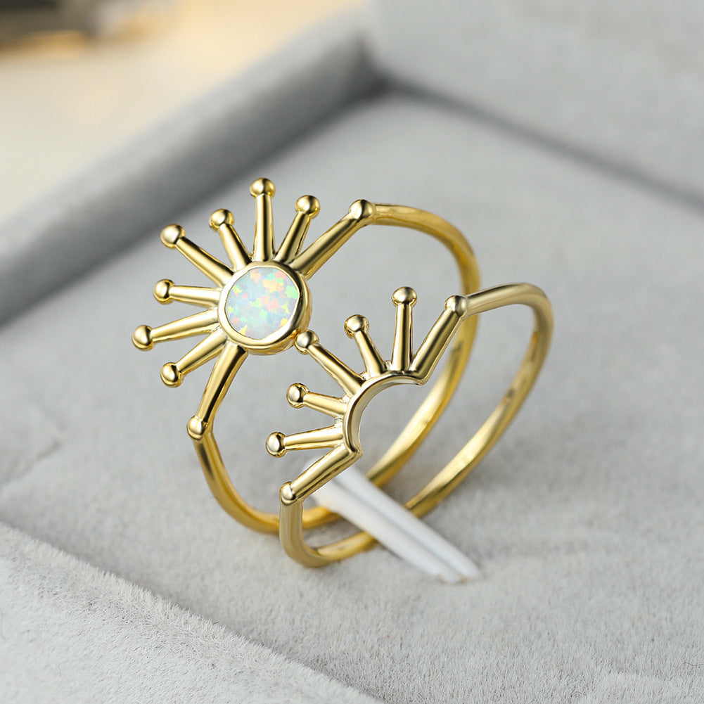 Damen Ring mit kunstvollem Sonnen-Design und schimmerndem Opal Shop Nory