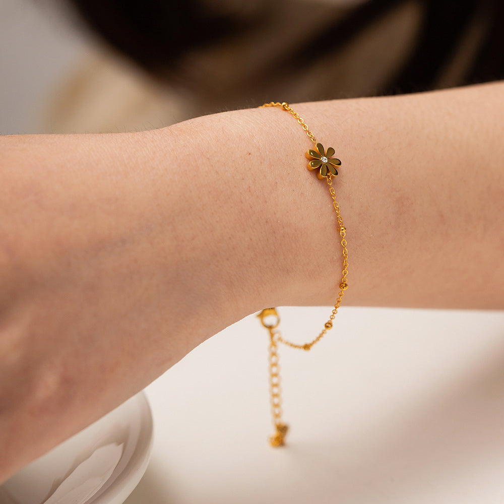 Damen Fußkettchen mit floralen Motiven und funkelndem Zirkonia Shop Nory