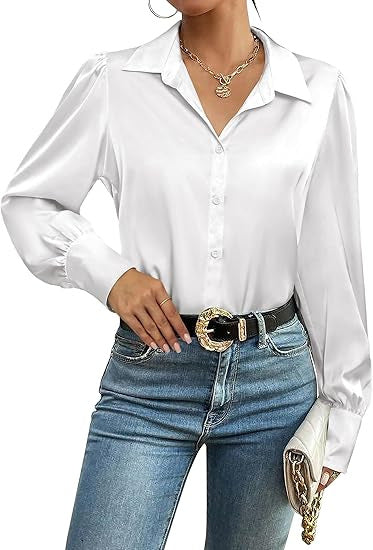 Damen Seidenoptik-Bluse mit Hemdkragen, verdeckter Knopfleiste und langen Manschetten Shop Nory