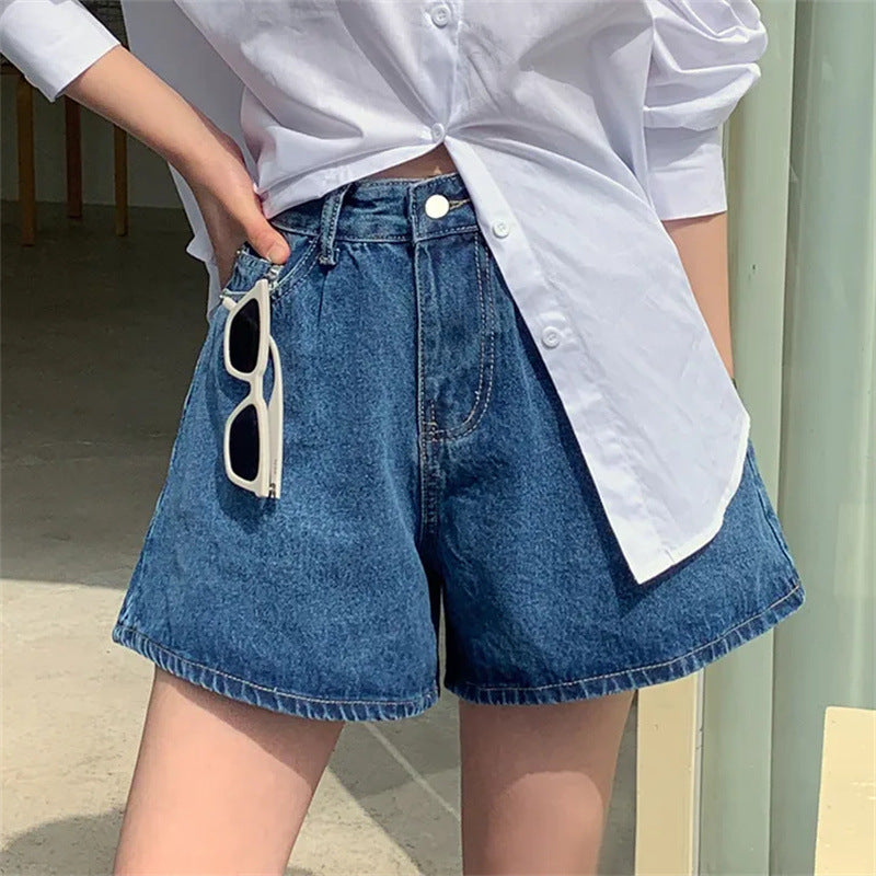 Damen Freizeit Jeans-Shorts mit hohem Bund und elastischem Gürtel