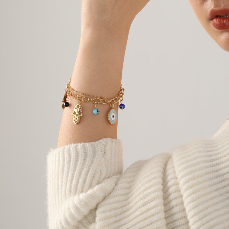 Damen Armband mit farbenfrohen Perlen und hochwertiger Edelstahl-Kette Shop Nory