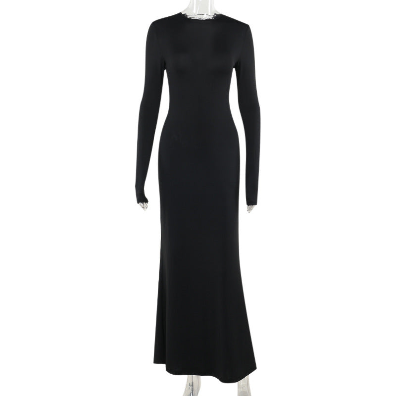 Damen Figurbetontes Maxikleid aus Stretch-Jersey mit langen Ärmeln und rundem Ausschnitt Shop Nory