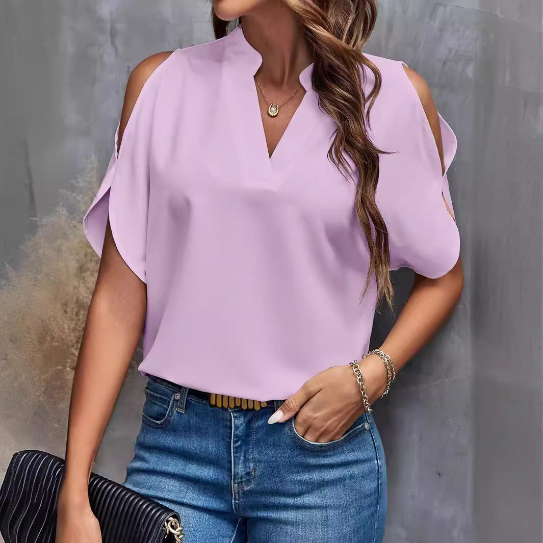 Damen Elegante Bluse mit offenen Schultern und Stehkragen