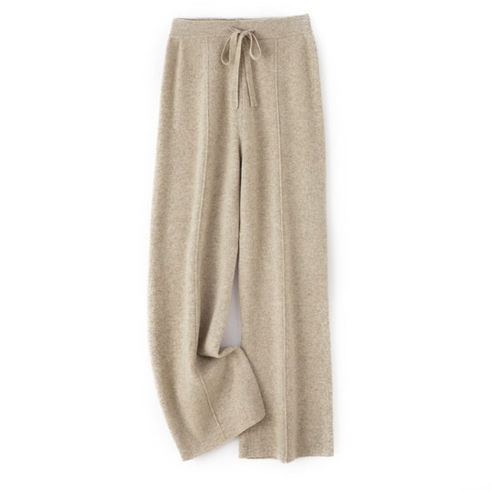 Damen Weiche Strickhose mit weitem Bein, Tunnelzugbund und dekorativer Mittelnaht Shop Nory