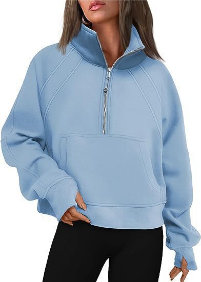 Damen sportlicher Hoodie mit kurzem Reißverschluss und praktischer Kängurutasche Shopnory