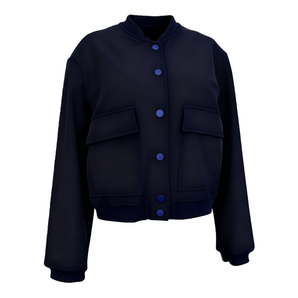 Damen Kurz geschnittene Utility-Jacke mit Stehkragen, Druckknöpfen und Pattentaschen Shop Nory