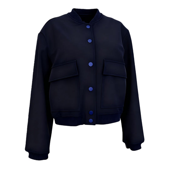 Damen Kurz geschnittene Utility-Jacke mit Stehkragen, Druckknöpfen und Pattentaschen Shop Nory