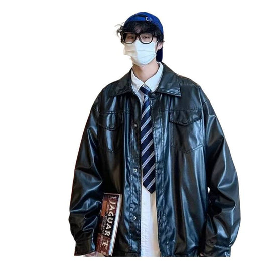 Herren Oversized Kunstleder-Hemdenjacke im Boxy-Look mit Pattentaschen und Druckknopfleiste Shop Nory