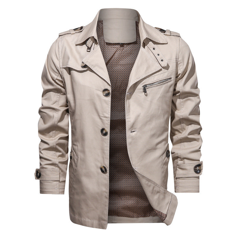 Herren Kurzer Trenchcoat im Utility-Fieldstil mit Stehkragen und Reißverschluss-Brusttasche Shop Nory
