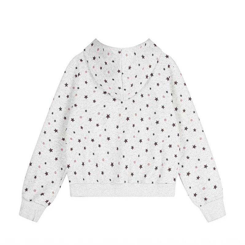 Damen Kapuzen-Sweatjacke mit Sternen‑Allover, Struktur-French-Terry und funkelnder Frontapplikation Shop Nory