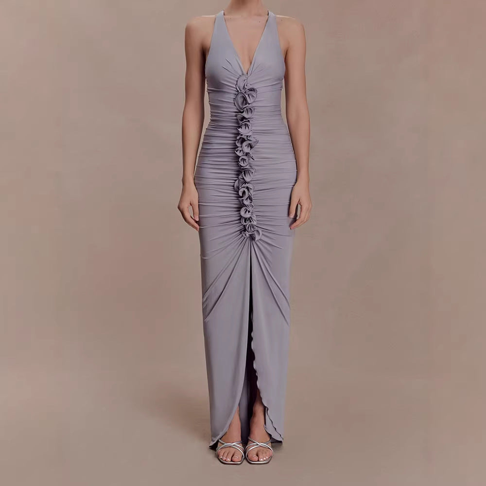 Damen Hochwertiges Abendkleid mit tiefem V-Ausschnitt und Raffungen