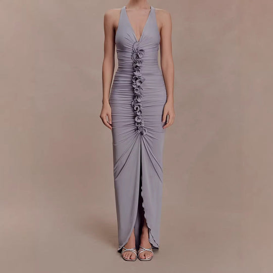 Damen Hochwertiges Abendkleid mit tiefem V-Ausschnitt und Raffungen