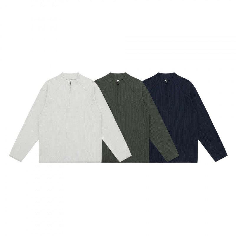 Unisex Waffelstrick-Halbzip-Pullover mit Raglanärmeln Shop Nory
