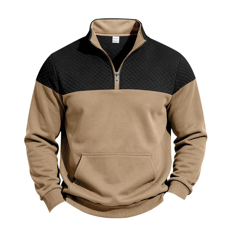 Herren Sweatshirt mit kurzem Reißverschluss, wattierter Brustpartie und Kängurutasche Shop Nory
