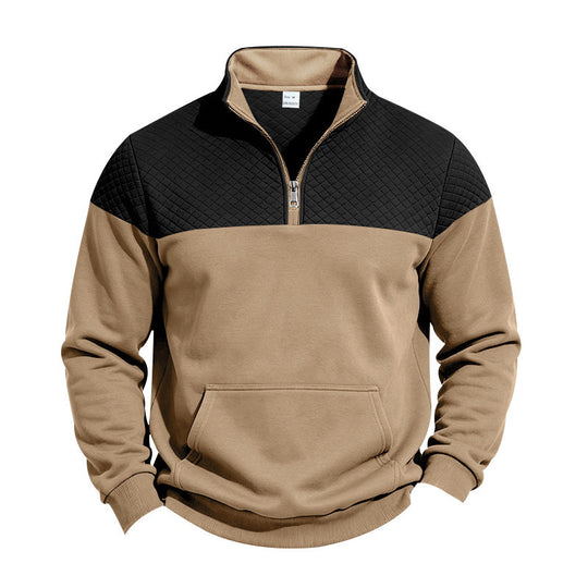 Herren Sweatshirt mit kurzem Reißverschluss, wattierter Brustpartie und Kängurutasche Shop Nory